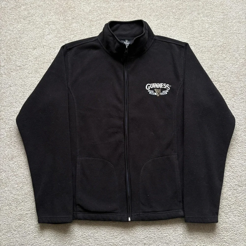 Guinness‎ Fleece Jacket Mens Small Black Full Zip Beer Logo Official Merchandise